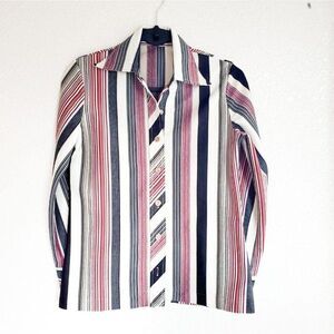 Womens Top Striped S Vintage 70's Butterfly Collar Funky Long Sleeve
